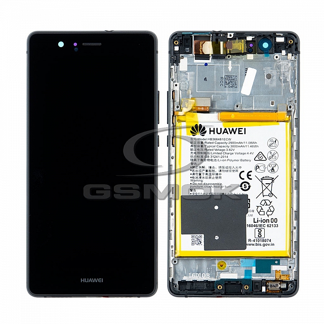 WYŚWIETLACZ LCD DO HUAWEI P9 LITE VNS-L31 Z RAMKĄ I BATERIĄ CZARNY 02350TMU, 02350TRB ORYGINAŁ SERVICE PACK