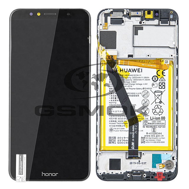WYŚWIETLACZ LCD DO HUAWEI HONOR 7A Z RAMKĄ I BATERIĄ CZARNY 02351WDU ORYGINAŁ SERVICE PACK