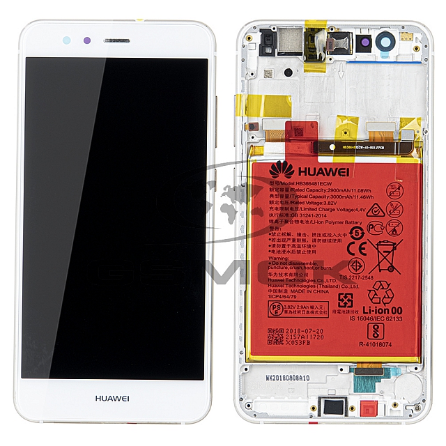 WYŚWIETLACZ LCD DO HUAWEI P10 LITE WAS-LX1A Z RAMKĄ I BATERIĄ BIAŁY 02351FSB ORYGINAŁ SERVICE PACK