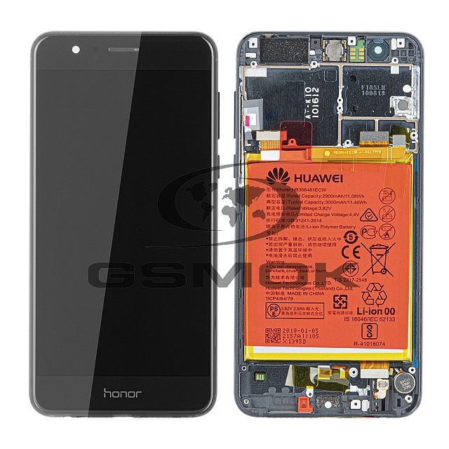 WYŚWIETLACZ LCD DO HUAWEI HONOR 8 Z RAMKĄ I BATERIĄ CZARNY 02350VAS ORYGINAŁ SERVICE PACK