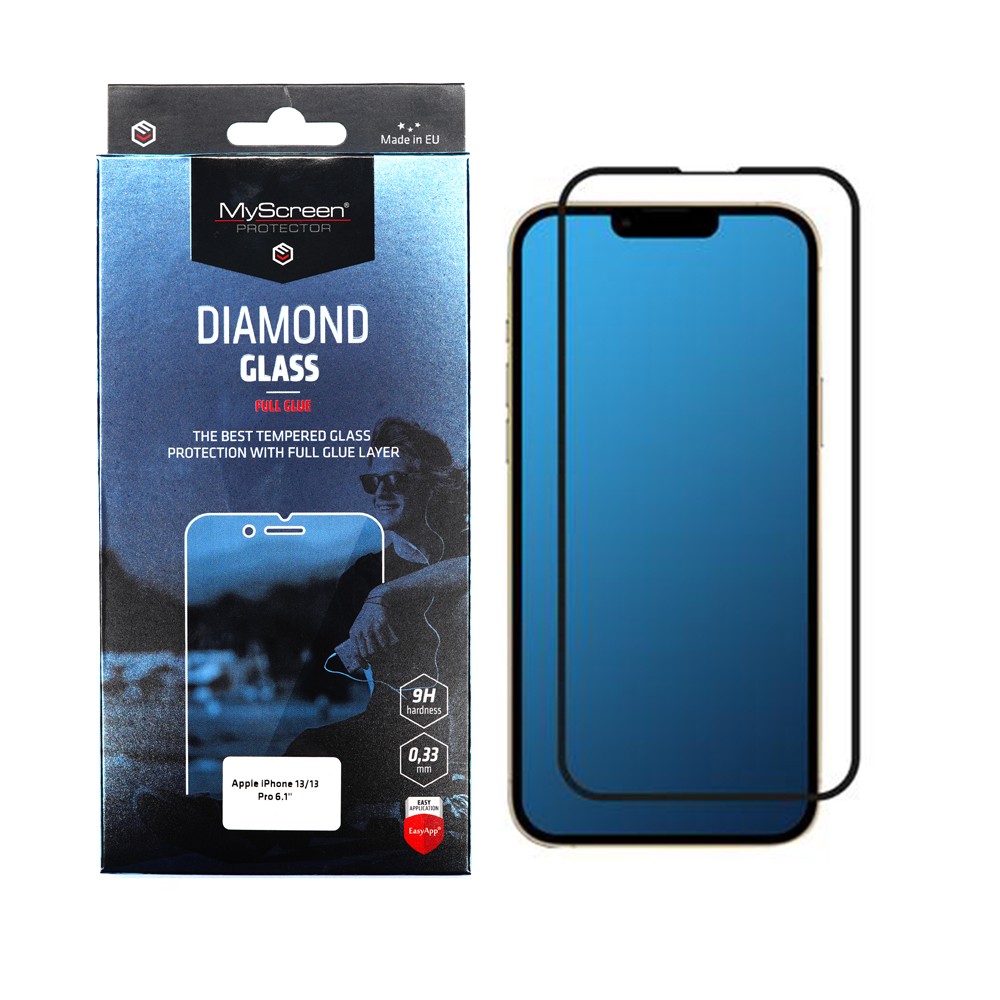 IPHONE 13 / 13 PRO - MYSCREEN DIAMOND GLASS SZKŁO HARTOWANE FULL GLUE CZARNE