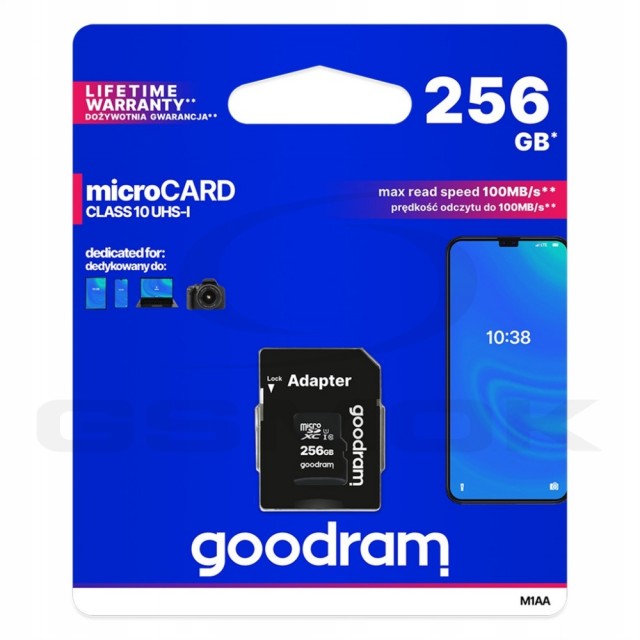 KARTA PAMIĘCI GOODRAM MICRO SD 256GB Z ADAPTEREM 10 CLASS UHS I M1AA-2560R12