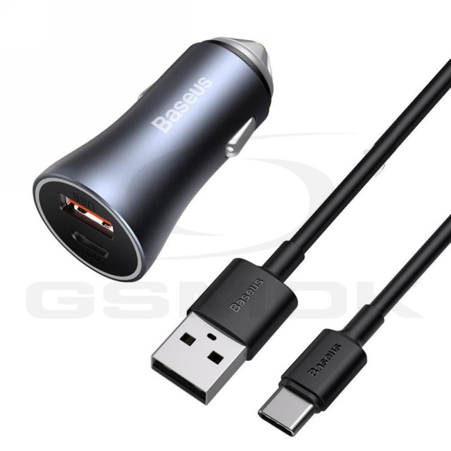 ŁADOWARKA SAMOCHODOWA BASEUS GOLDEN CONTATOR PRO USB + USB C Z KABLEM USB DO USB-C QC 4.0 PD 3.0 40W TZCCJD-0G CZARNA