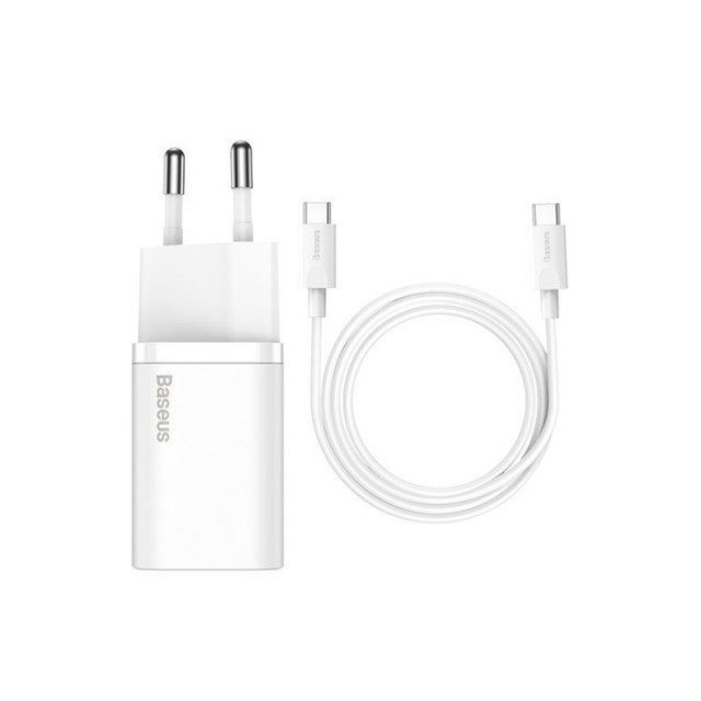 ŁADOWARKA SIECIOWA BASEUS SUPER SI USB-C 25W 3A + KABEL USB-C DO USB-C 1M TZCCSUP-L02 BIAŁA