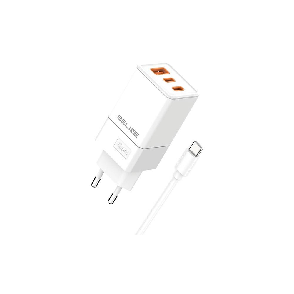 ŁADOWARKA SIECIOWA BELINE 2XUSB-C USB + KABEL USB-C PD 3.0 QC 3.0 GAN 65W BIAŁA