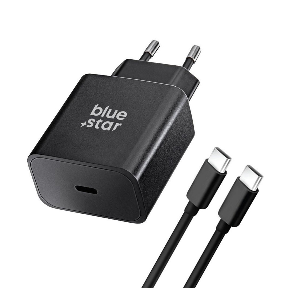 ŁADOWARKA SIECIOWA BLUE STAR USB C QC4.0 PD 3A 25W + KABEL USB C DO USB C TFB-TC-25WPD CZARNA