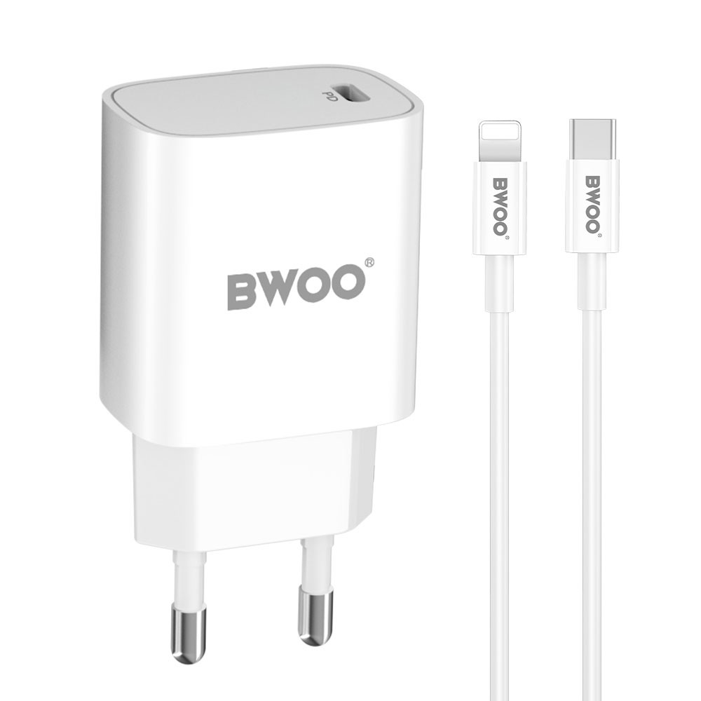 ŁADOWARKA SIECIOWA BWOO CDA159 20W USB-C PD + KABEL USB-C DO LIGHTNING BIAŁA