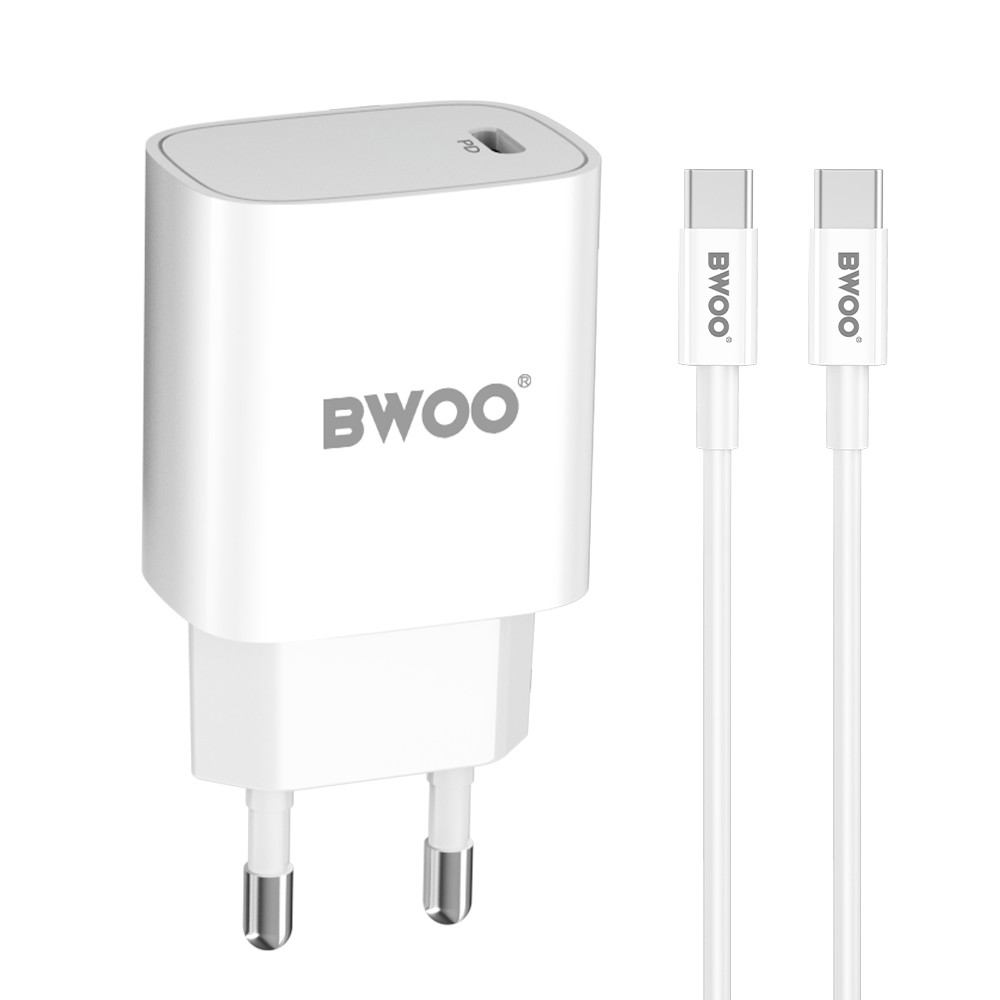 ŁADOWARKA SIECIOWA BWOO CDA159 20W USB-C PD + KABEL USB-C DO USB-C BIAŁA