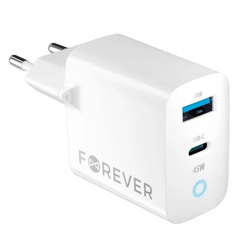 ŁADOWARKA SIECIOWA FOREVER TC-06-45AC PD 45W USB + USB-C BIAŁA