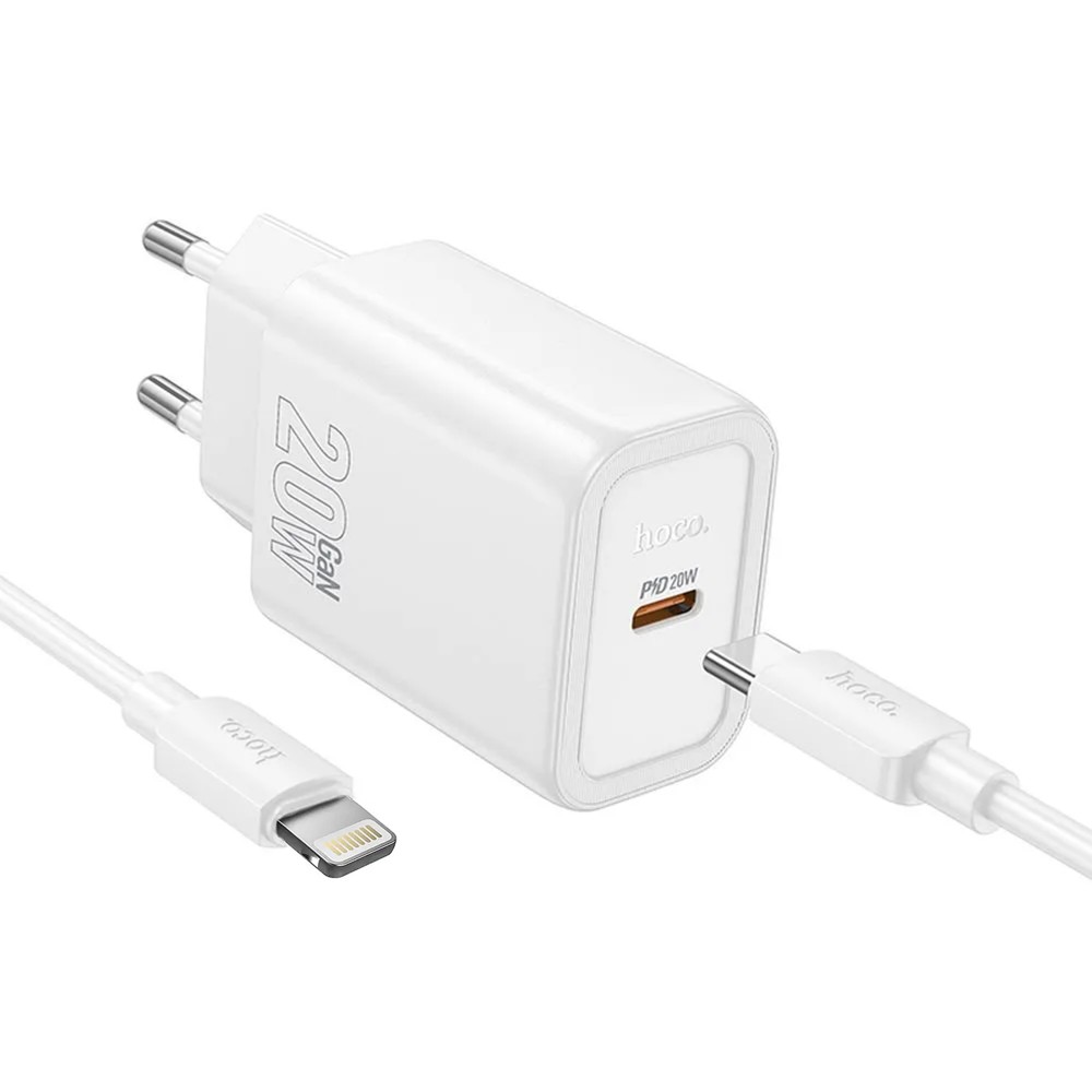 ŁADOWARKA SIECIOWA HOCO USB-C QC PD 20W + KABEL USB-C DO LIGHTNING N60 BIAŁA