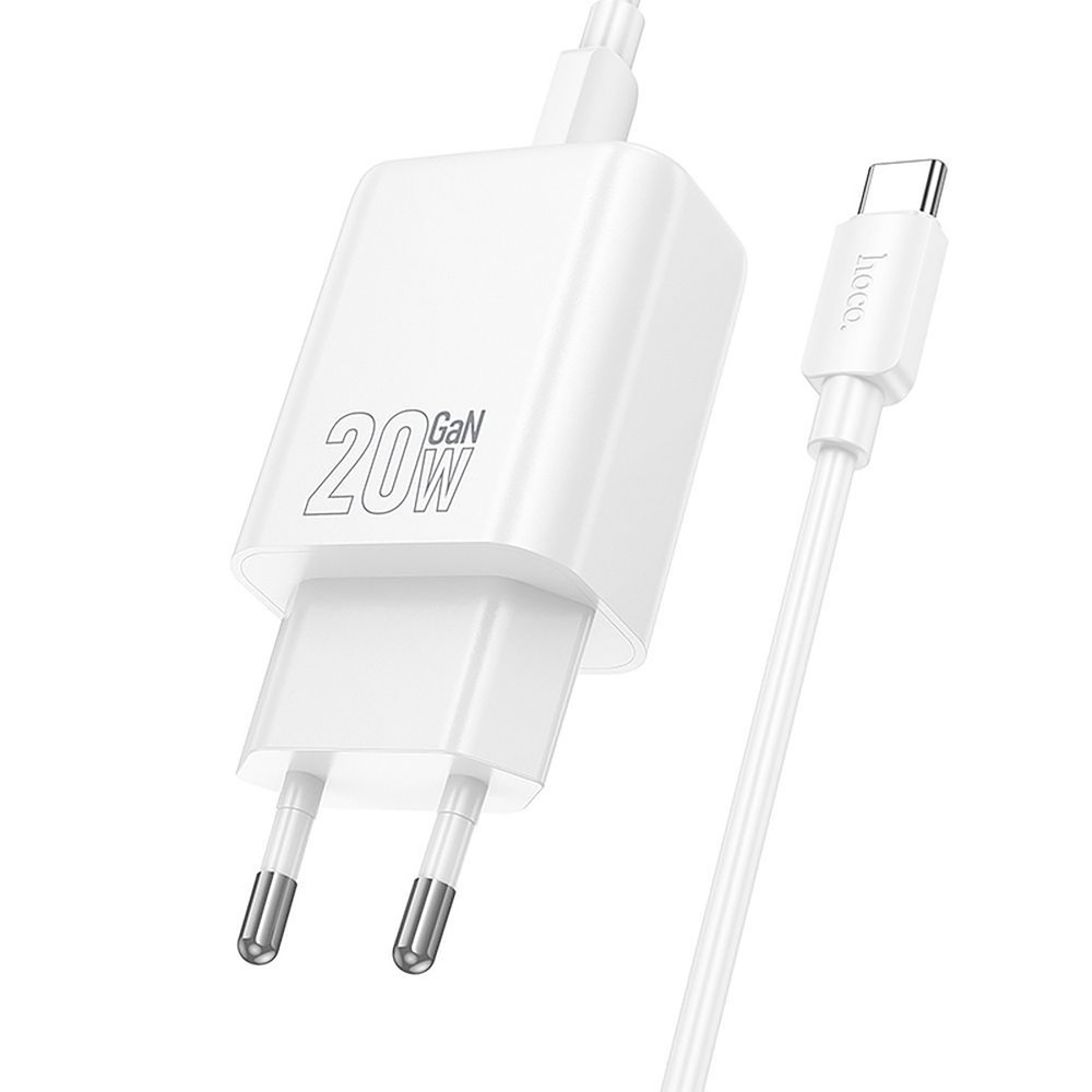 ŁADOWARKA SIECIOWA HOCO USB-C QC PD 20W + KABEL USB-C DO USB-C N60 BIAŁA