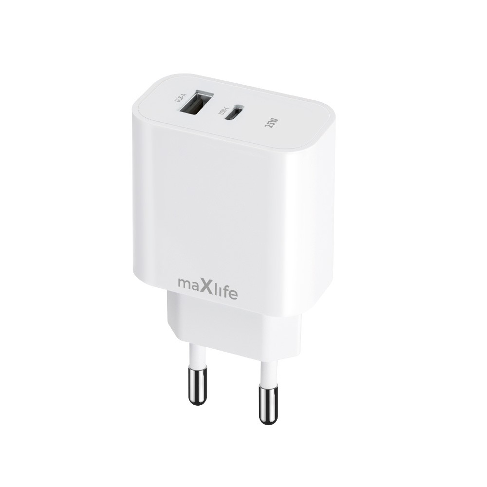 ŁADOWARKA SIECIOWA MAXLIFE USB + USB-C MXTC-06-25AC 25W BIAŁA