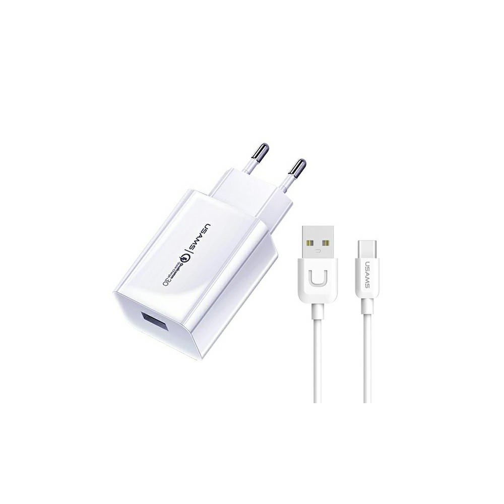 ŁADOWARKA SIECIOWA USAMS T22 USB + KABEL USB-C 18W 3A 1M BIAŁA