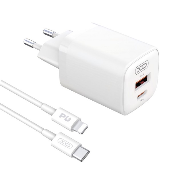 ŁADOWARKA SIECIOWA XO L96 18W QC USB-C + KABEL USB-C DO LIGHTNING BIAŁA