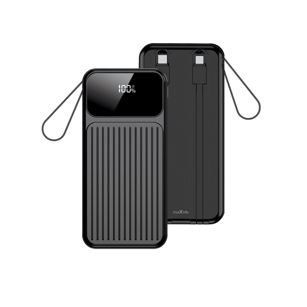 POWER BANK 10000MAH MAXLIFE MXPB-06 22.5W Z WBUDOWANYMI KABLAMI CZARNY