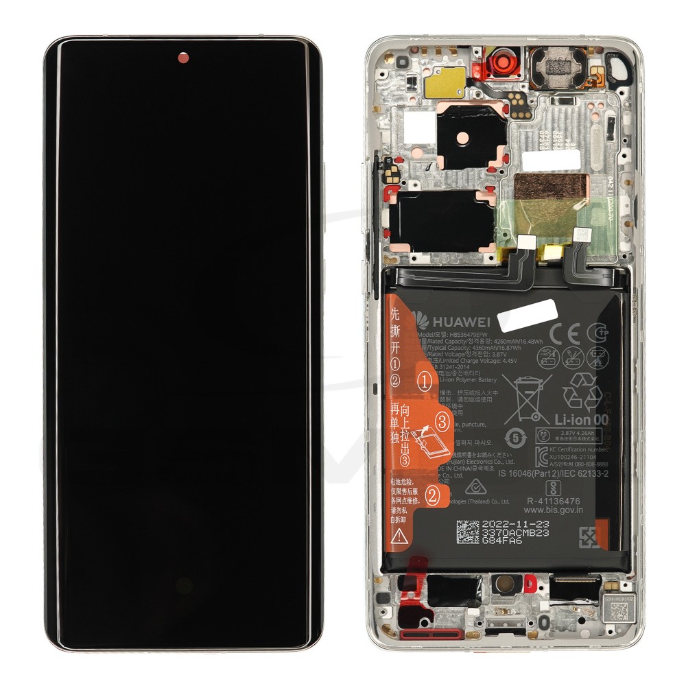 WYŚWIETLACZ LCD DO HUAWEI P50 PRO Z RAMKĄ I BATERIĄ BIAŁY PERŁOWY 02354SNU 02354HJD ORYGINAŁ SERVICE PACK