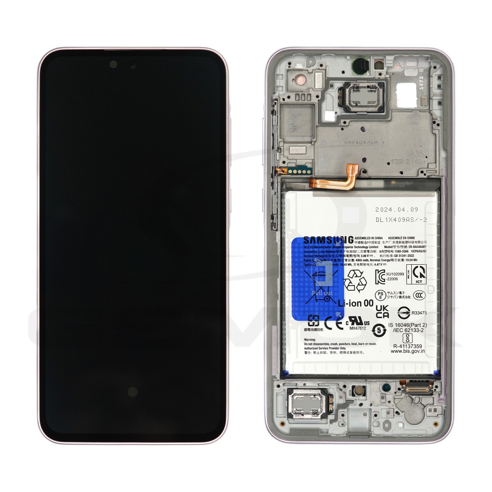 WYŚWIETLACZ LCD DO SAMSUNG A356 GALAXY A35 FIOLETOWY Z RAMKĄ I BATERIĄ GH82-34223C ORYGINAŁ SERVICE PACK