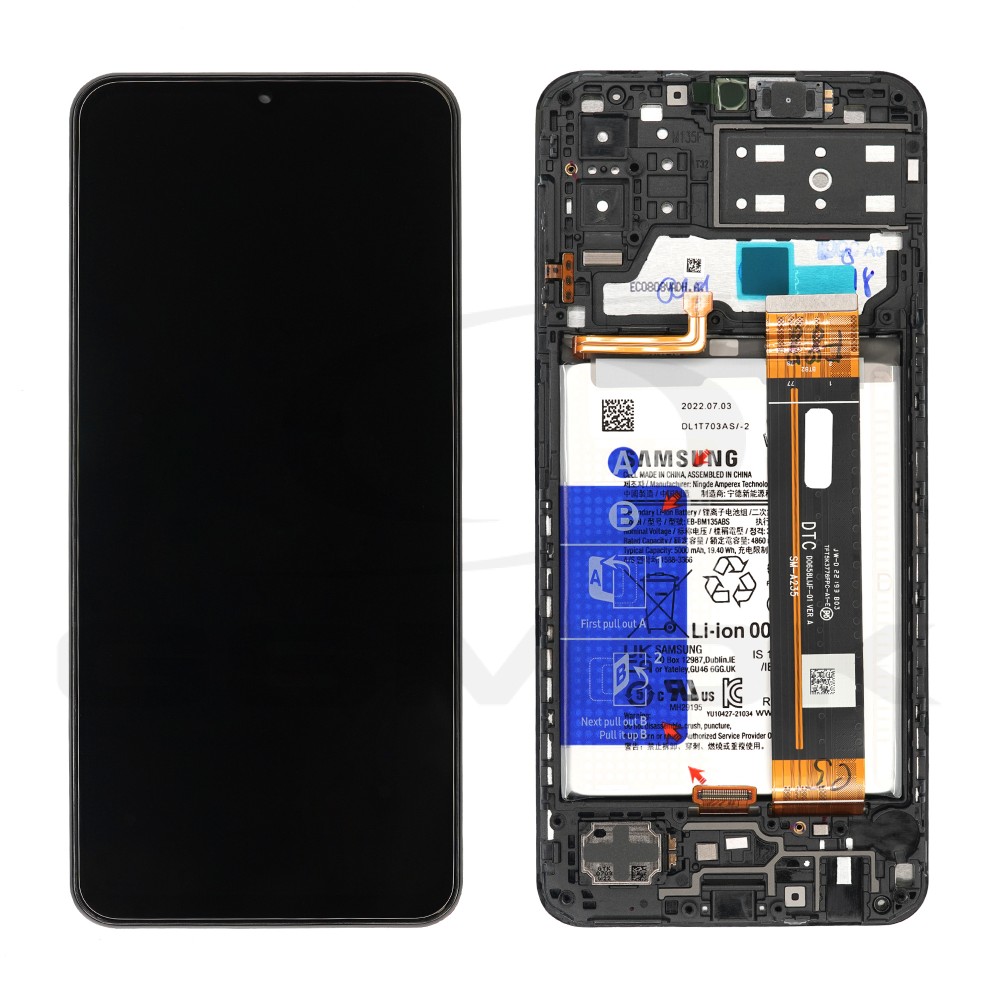 WYŚWIETLACZ LCD DO SAMSUNG M135 GALAXY M13 Z RAMKĄ I BATERIĄ GH82-29135A ORYGINAŁ SERVICE PACK