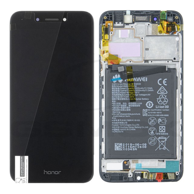 WYŚWIETLACZ LCD DO HUAWEI HONOR 6A Z RAMKĄ I BATERIĄ SZARY 02351KTW ORYGINAŁ SERVICE PACK