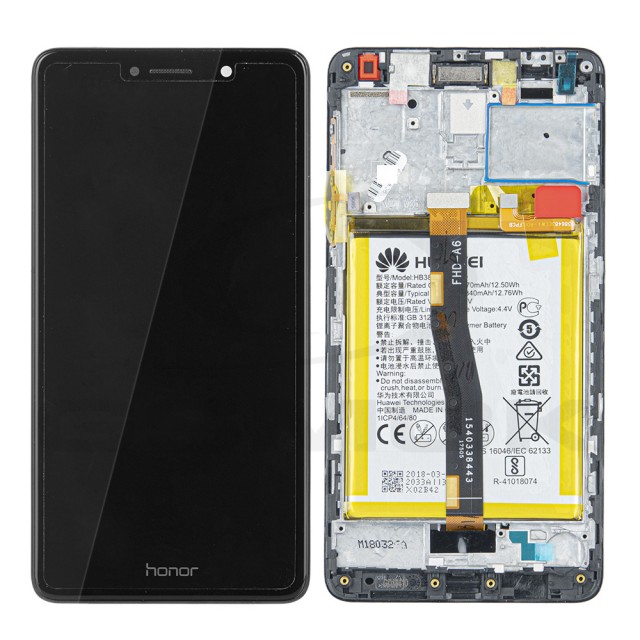 WYŚWIETLACZ LCD DO HUAWEI HONOR 6X Z RAMKĄ I BATERIĄ CZARNY 02351BNB ORYGINAŁ SERVICE PACK