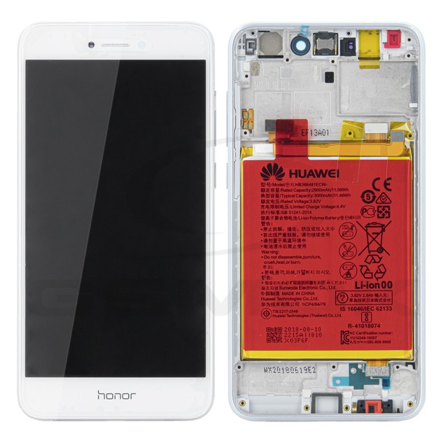 WYŚWIETLACZ LCD DO HUAWEI HONOR 8 LITE Z RAMKĄ I BATERIĄ BIAŁY 02351DDR 02351DQA 02351DWJ 02351DWQ 02351UYE ORYGINAŁ SERVICE PACK