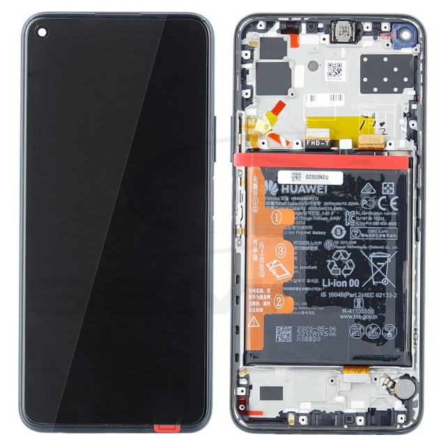 WYŚWIETLACZ LCD DO HUAWEI P40 LITE 5G Z RAMKĄ I BATERIĄ CZARNY 02353SUN 02353NEU ORYGINAŁ SERVICE PACK