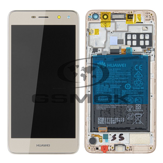 WYŚWIETLACZ LCD DO HUAWEI Y5 2017 MAYA-L22 Z RAMKĄ I BATERIĄ ZŁOTY 02351DMF ORYGINAŁ SERVICE PACK