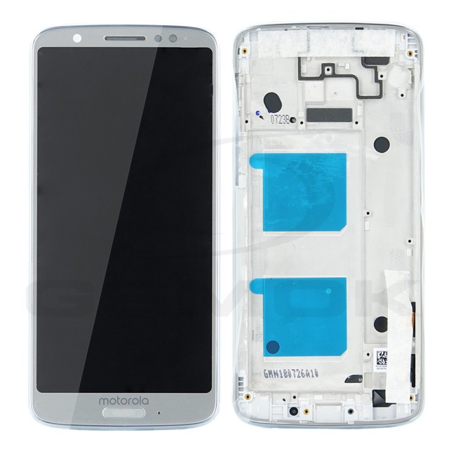 WYŚWIETLACZ LCD DO MOTOROLA MOTO G6 XT1925 Z RAMKĄ SREBRNY 5D68C10108 ORYGINAŁ SERVICE PACK
