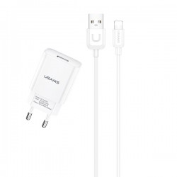 ŁADOWARKA SIECIOWA USAMS T21 + KABEL LIGHTNING T21OCLN01 2.1A BIAŁA