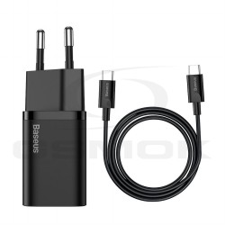 ŁADOWARKA SIECIOWA BASEUS SUPER SI USB-C 25W QC PD + KABEL USB-C DO USB-C TZCCSUP-L01 CZARNA ŁADOWARKA SIECIOWA BASEUS SUPER SI USB-C 25W QC PD + KABEL USB-C DO USB-C TZCCSUP-L01 CZARNA