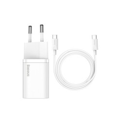 ŁADOWARKA SIECIOWA BASEUS SUPER SI USB-C 25W 3A + KABEL USB-C DO USB-C 1M TZCCSUP-L02 BIAŁA ŁADOWARKA SIECIOWA BASEUS SUPER SI USB-C 25W 3A + KABEL USB-C DO USB-C 1M TZCCSUP-L02 BIAŁA