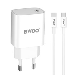 ŁADOWARKA SIECIOWA BWOO CDA159 20W USB-C PD + KABEL USB-C DO USB-C BIAŁA ŁADOWARKA SIECIOWA BWOO CDA159 20W USB-C PD + KABEL USB-C DO USB-C BIAŁA