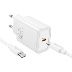 ŁADOWARKA SIECIOWA HOCO USB-C QC PD 20W + KABEL USB-C DO LIGHTNING N60 BIAŁA ŁADOWARKA SIECIOWA HOCO USB-C QC PD 20W + KABEL USB-C DO LIGHTNING N60 BIAŁA