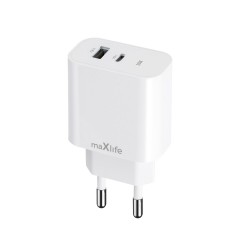 ŁADOWARKA SIECIOWA MAXLIFE USB + USB-C MXTC-06-25AC 25W BIAŁA ŁADOWARKA SIECIOWA MAXLIFE USB + USB-C MXTC-06-25AC 25W BIAŁA