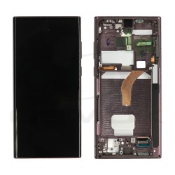 WYŚWIETLACZ LCD + PANEL DOTYKOWY KOMPLET SAMSUNG S908 GALAXY S22 ULTRA BURGUNDOWY Z RAMKĄ GH82-27488B GH82-27489B ORYGINAŁ SERVICE PACK