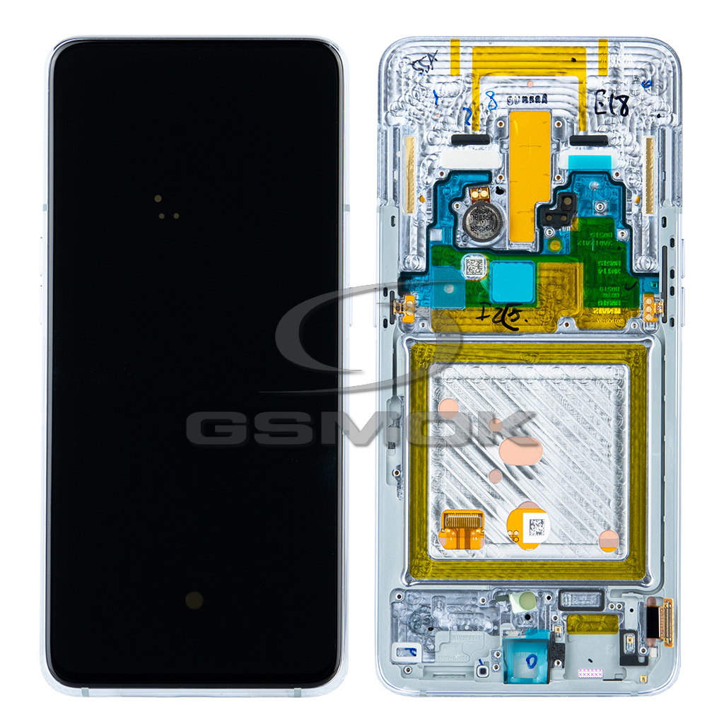 WYŚWIETLACZ LCD DO SAMSUNG A805 GALAXY A80 SREBRNY Z RAMKĄ GH82-20348B, GH82-20390B, GH82-20368B ORYGINAŁ SERVICE PACK