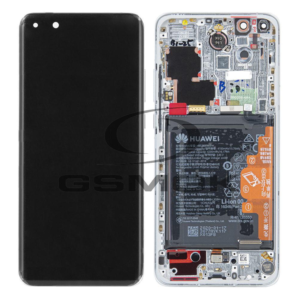 WYŚWIETLACZ LCD DO HUAWEI P40 PRO Z RAMKĄ I BATERIĄ BIAŁY 02353PJK ORYGINAŁ SERVICE PACK