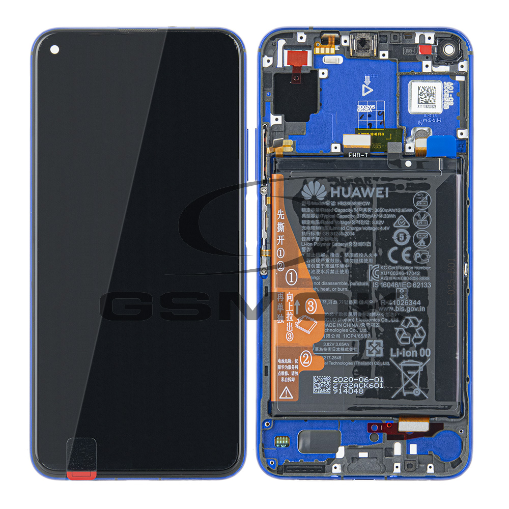 WYŚWIETLACZ LCD DO HUAWEI HONOR 20 / NOVA 5T Z RAMKĄ I BATERIĄ NIEBIESKI 02352TNQ 02352SMQ ORYGINAŁ SERVICE PACK