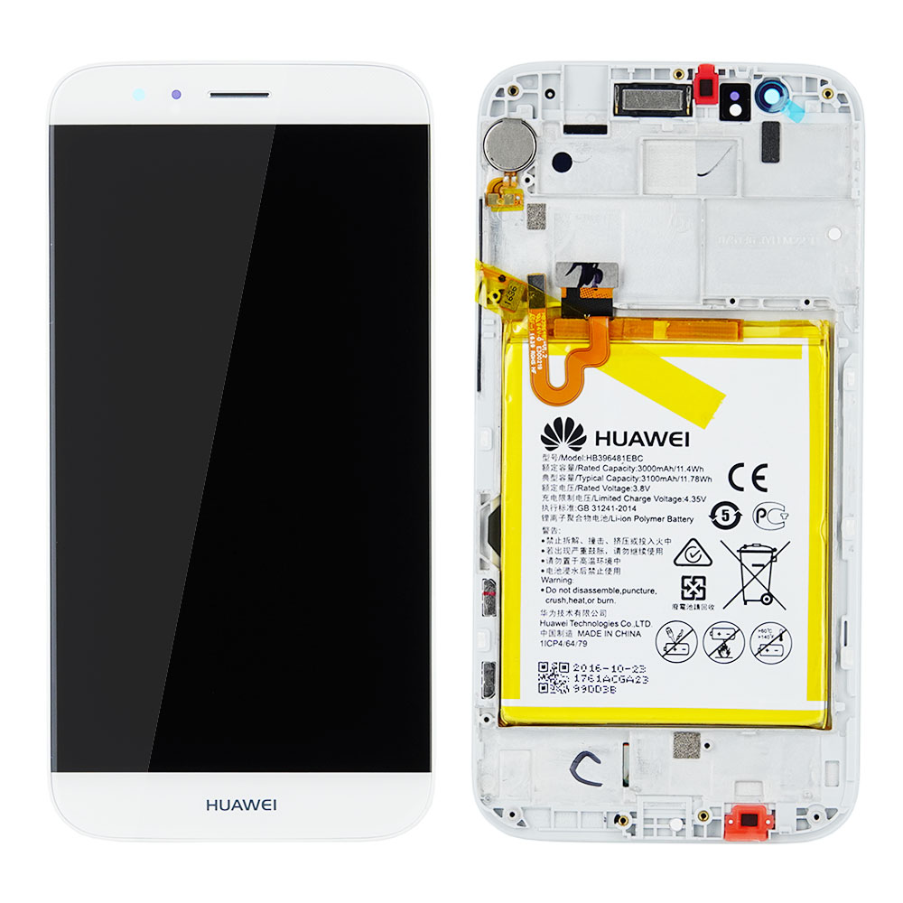 WYŚWIETLACZ LCD DO HUAWEI G8 Z RAMKĄ I BATERIĄ BIAŁY 02350KJG ORYGINAŁ SERVICE PACK