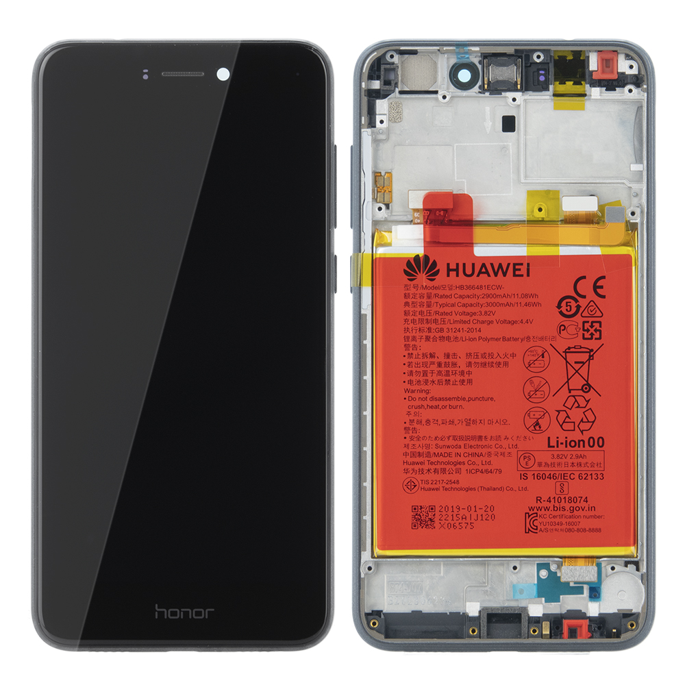 WYŚWIETLACZ LCD DO HUAWEI HONOR 8 LITE Z RAMKĄ I BATERIĄ CZARNY 02351DWH 02351UYD 02351DYM 02351DPY ORYGINAŁ SERVICE PACK