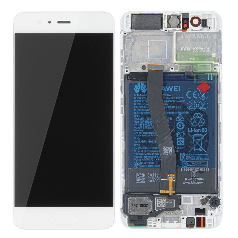 WYŚWIETLACZ LCD DO HUAWEI P10 VTR-L09 VTR-L29 Z RAMKĄ I BATERIĄ BIAŁY 02351DQN 02351GVS 02351ENH ORYGINAŁ SERVICE PACK