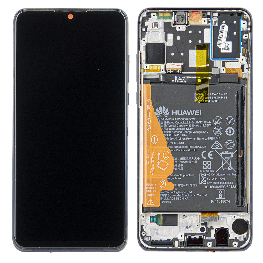 WYŚWIETLACZ LCD DO HUAWEI P30 LITE MAR-LX1A Z RAMKĄ I BATERIĄ WERSJA KAMERY 48MPIX CZARNY 02352RPW ORYGINAŁ SERVICE PACK