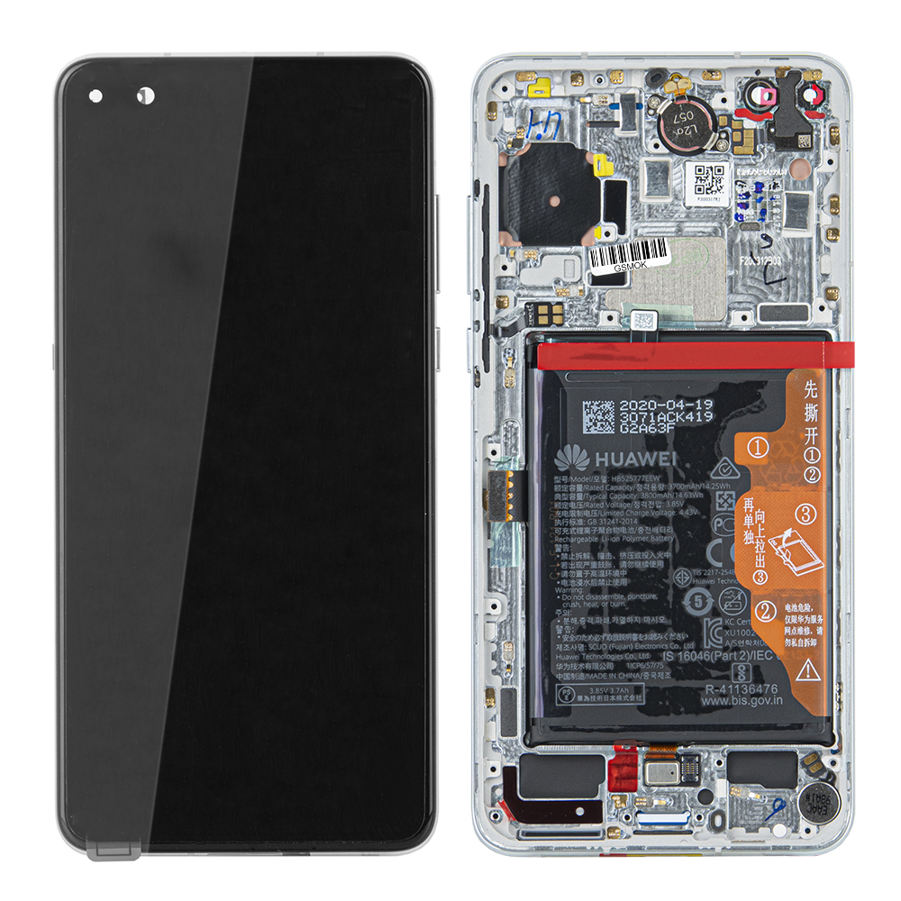 WYŚWIETLACZ LCD DO HUAWEI P40 Z RAMKĄ I BATERIĄ SREBRNY 02353MFW ORYGINAŁ SERVICE PACK