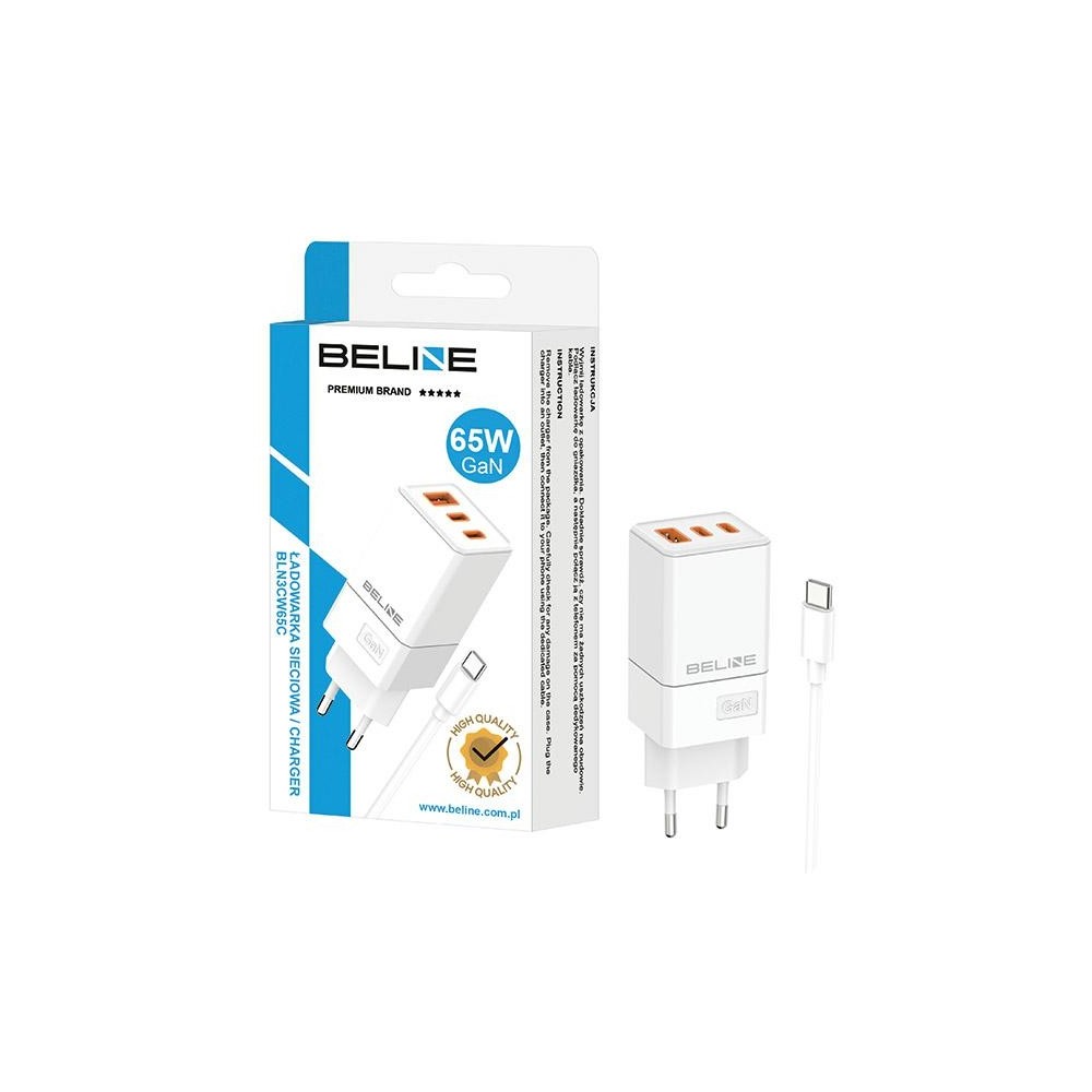 Zdjęcie 2 - ŁADOWARKA SIECIOWA BELINE 2XUSB-C USB + KABEL USB-C PD 3.0 QC 3.0 GAN 65W BIAŁA Zdjęcie 2 - ŁADOWARKA SIECIOWA BELINE 2XUSB-C USB + KABEL USB-C PD 3.0 QC 3.0 GAN 65W BIAŁA